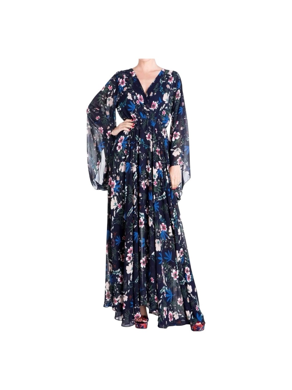 Meghan LA Navy Maxi Dress with Pink and Blue Floral Print